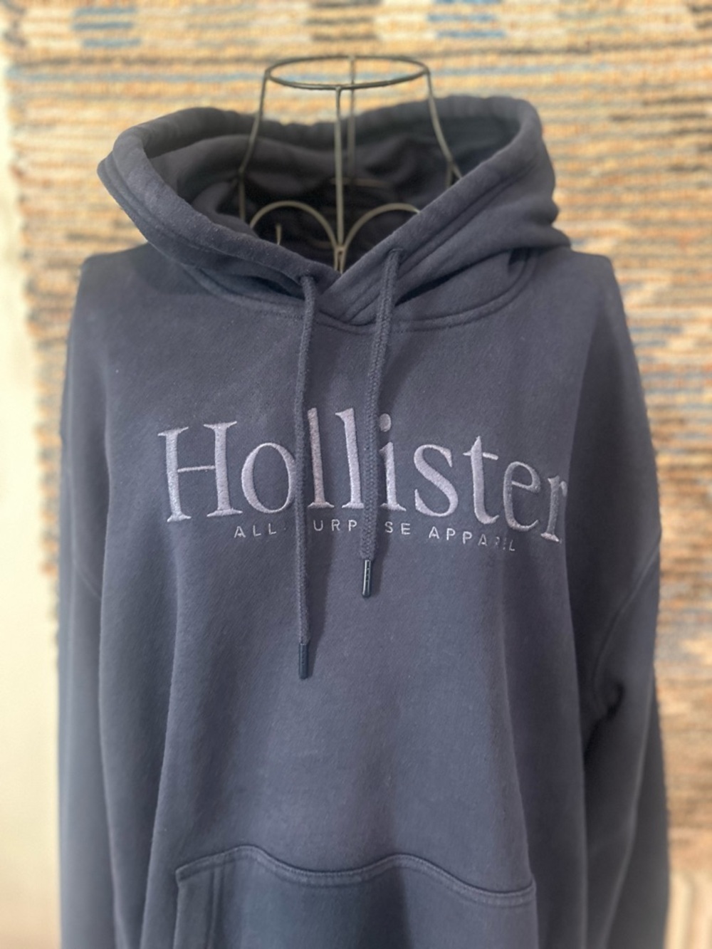 Hollister Navy Logo Hoodie Sweatshirt - Picture 2 of 8